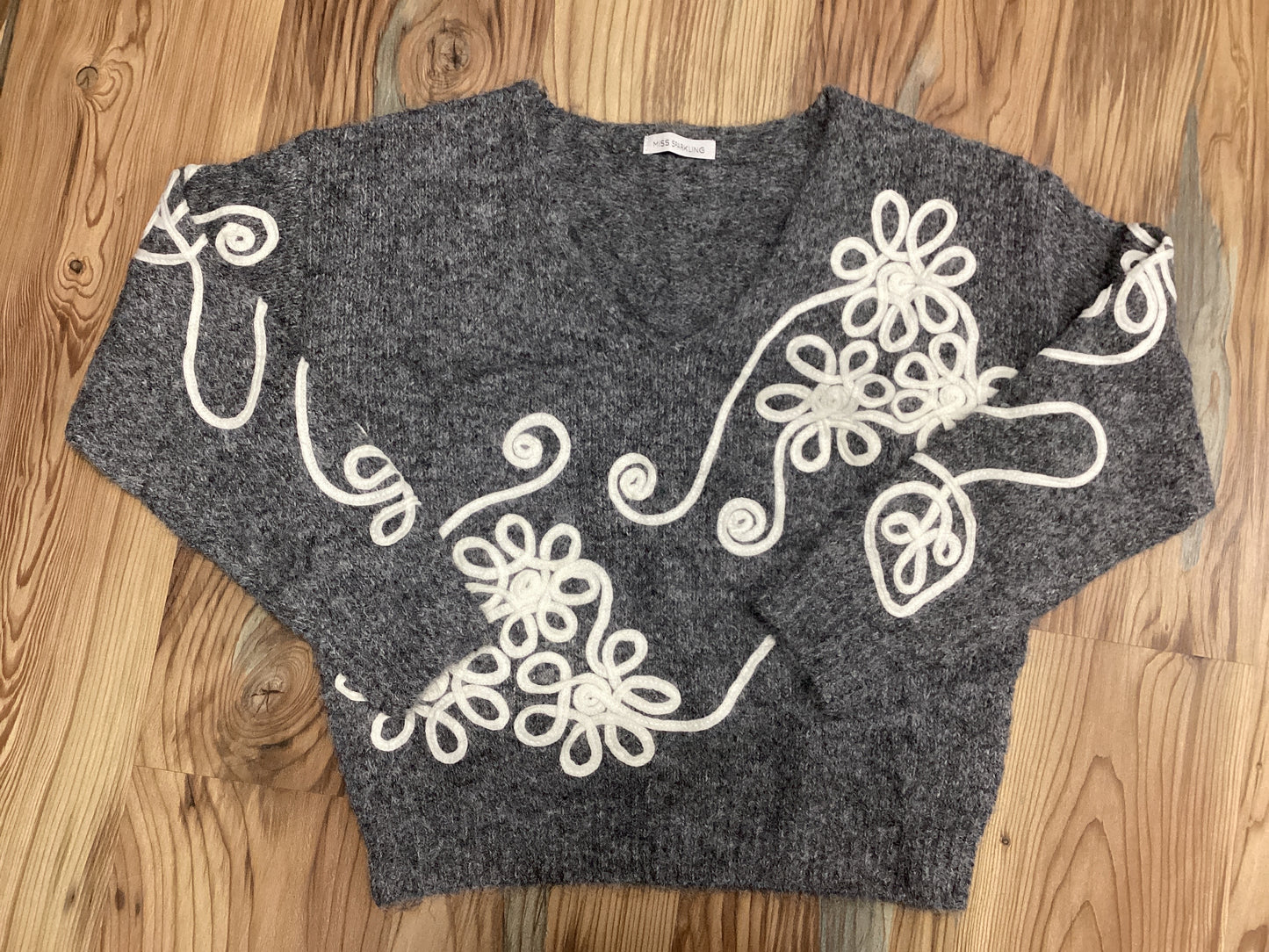 Charcoal Floral Swirl V Neck