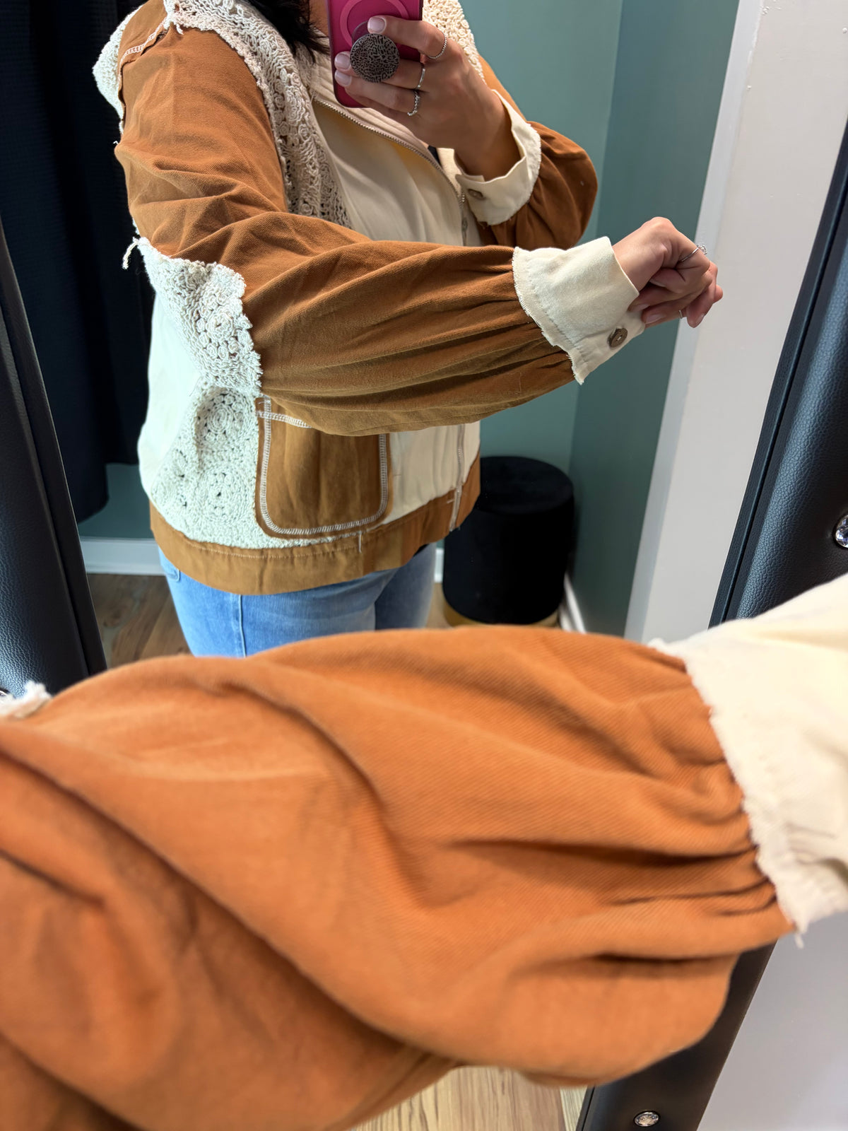 Cream Rust Crochet Hoodie
