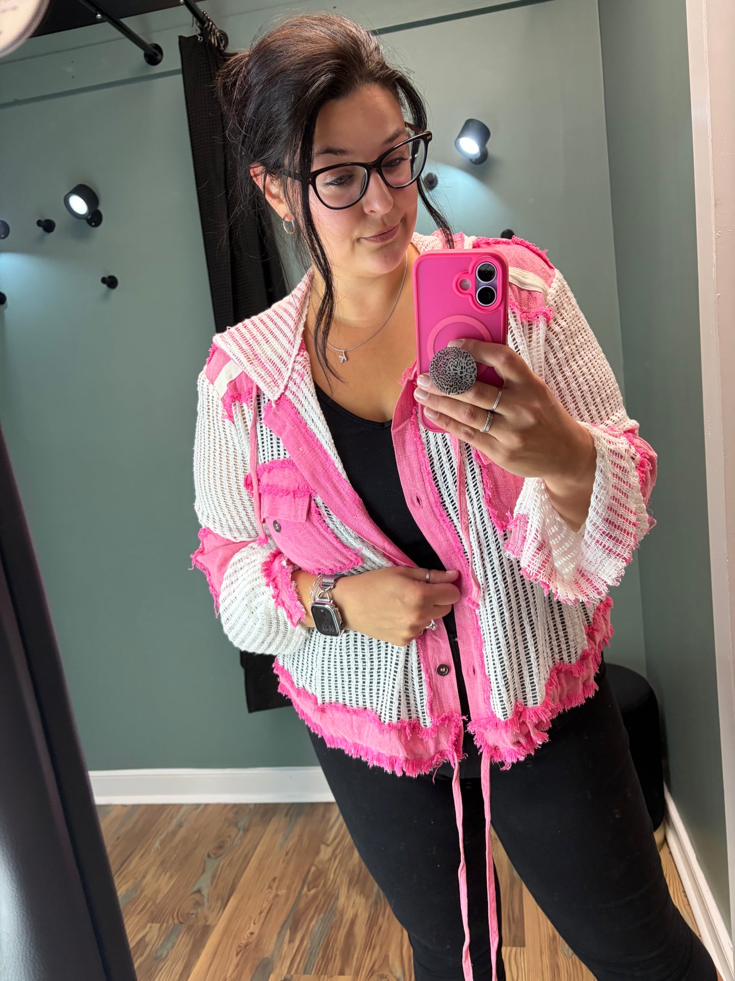 White Ladder Pink Trim Hoodie POL