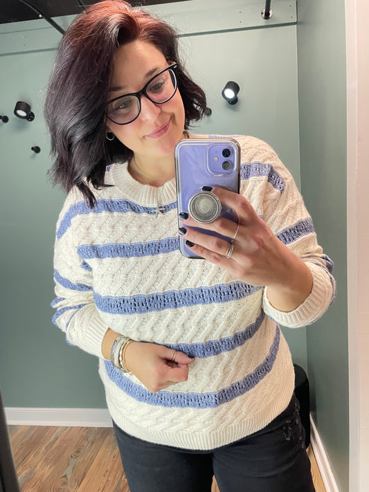 Cream Blue Lurex Striped Sweater
