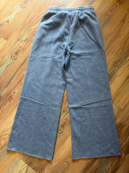 Dusty Blue Acid Wash Fleece Wide Leg
