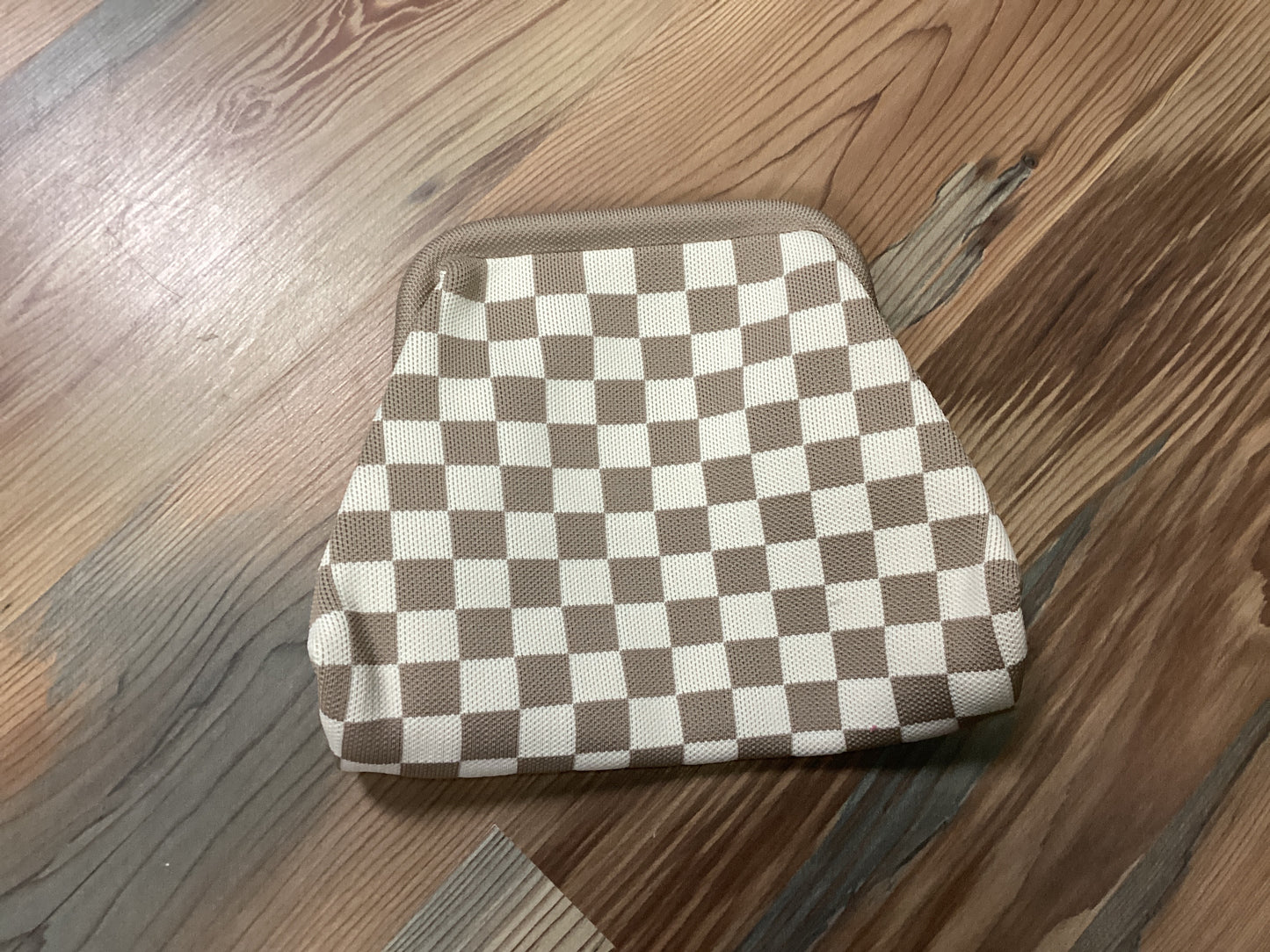 Tan Checker Knit Clutch