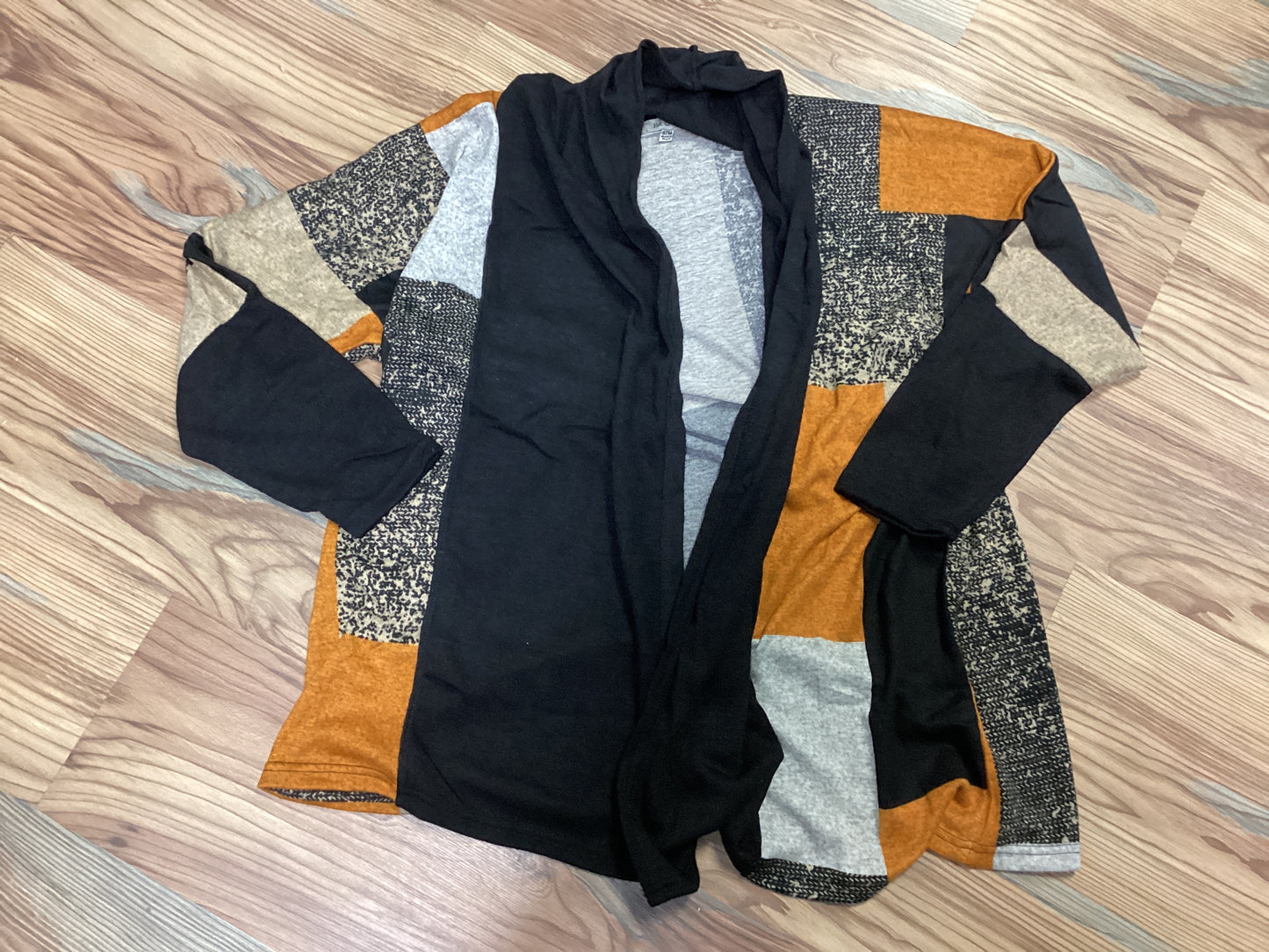 Autumn Orange Black Color Contrast Cardigan