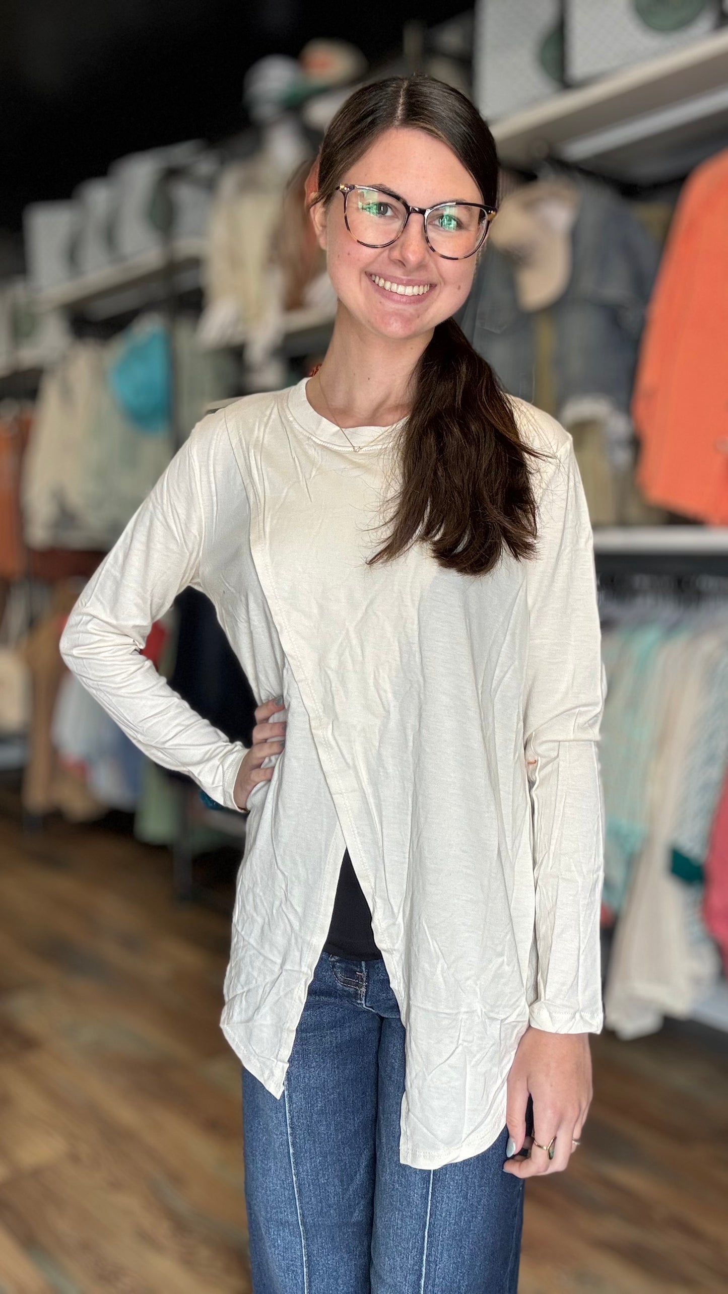 Cream Asymmetrical Long Sleeve
