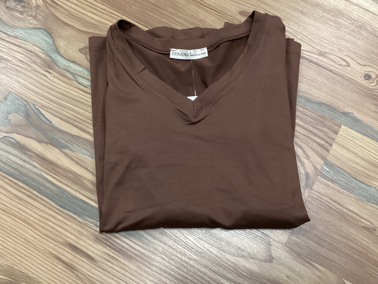 Zenana Softy V Neck Brown