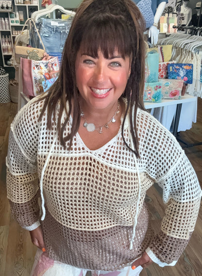 Neutral Hooded Net Top
