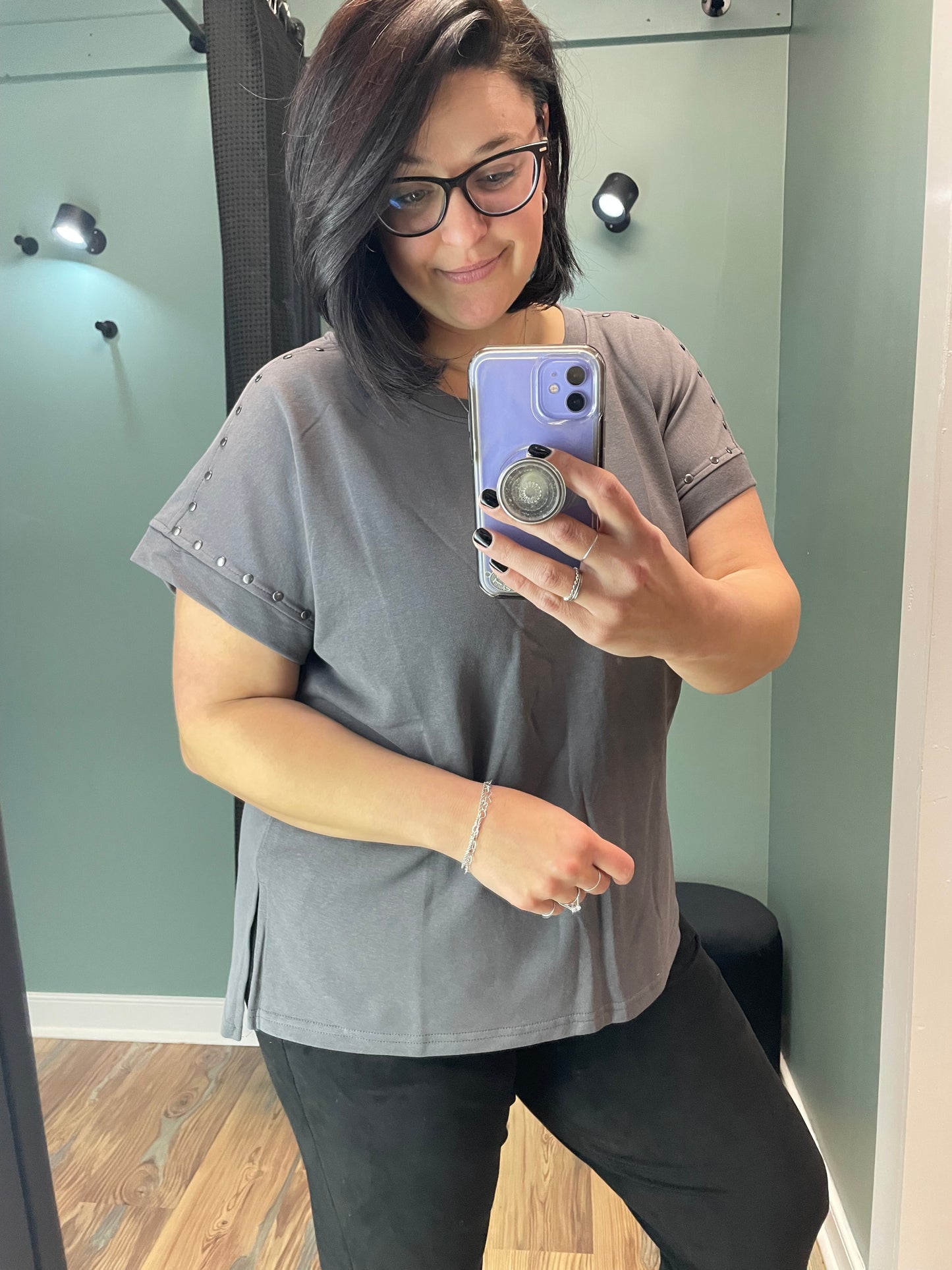 Charcoal Studded Short Sleeve