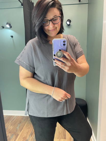 Charcoal Studded Short Sleeve