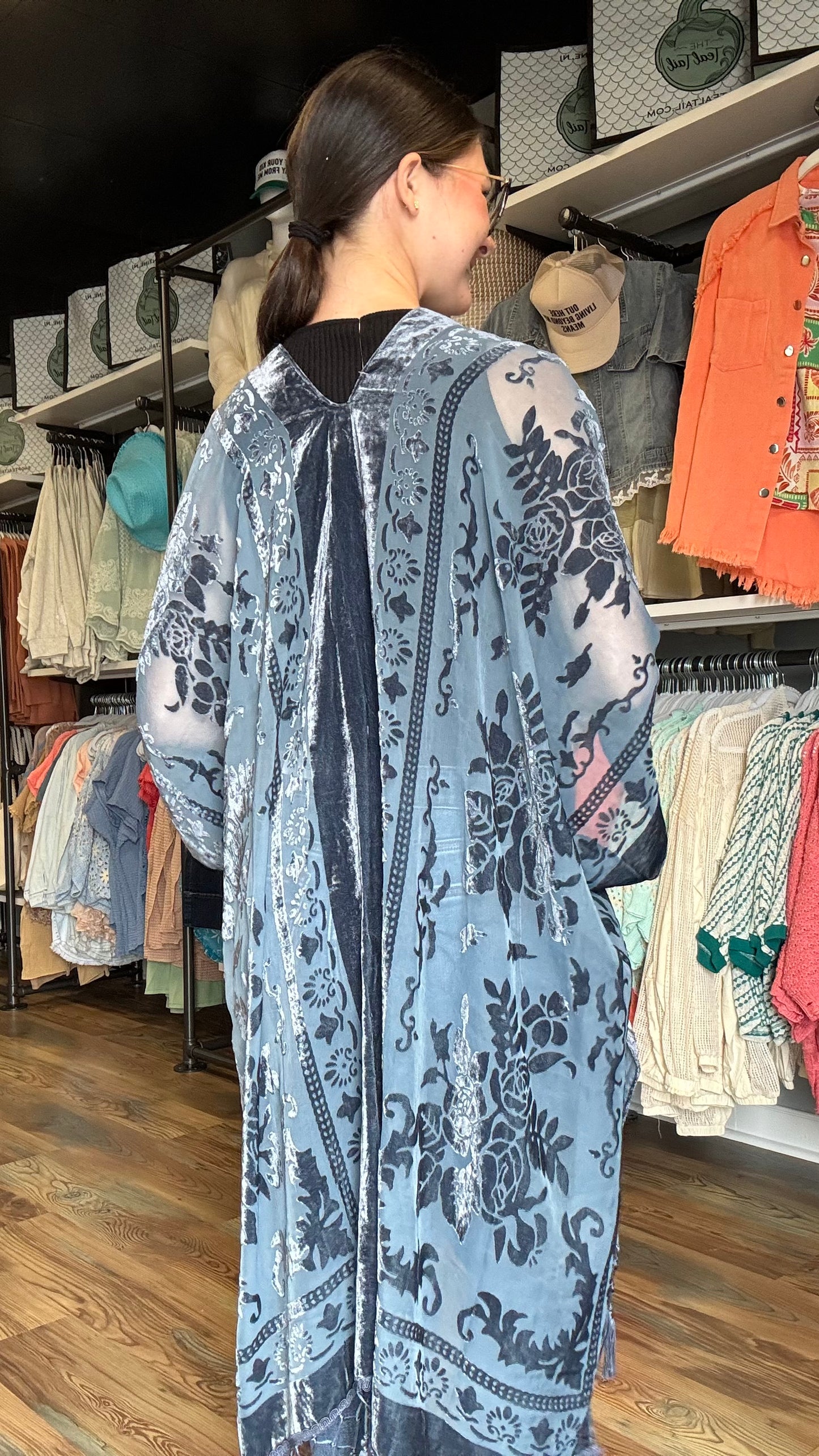 One Size Blue Velvet Tassel Kimono