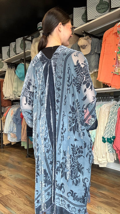 One Size Blue Velvet Tassel Kimono