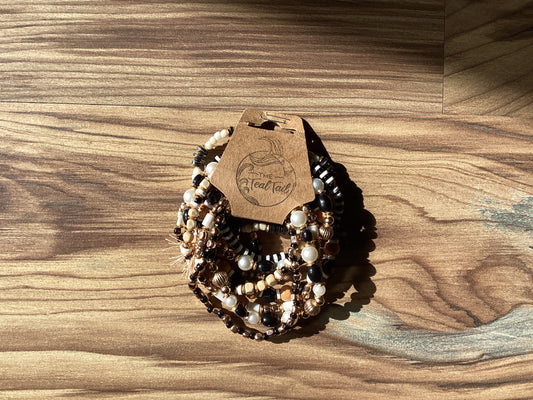 Black White Cream Beaded Stretch Bracelets