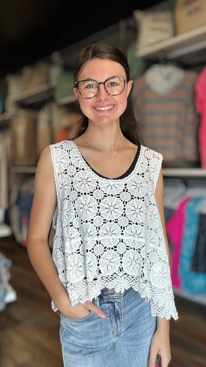 White One Size Crochet Crop Tank