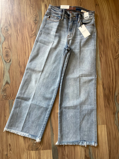 Judy Blue Mid Rise Ankle Wide Raw Hem