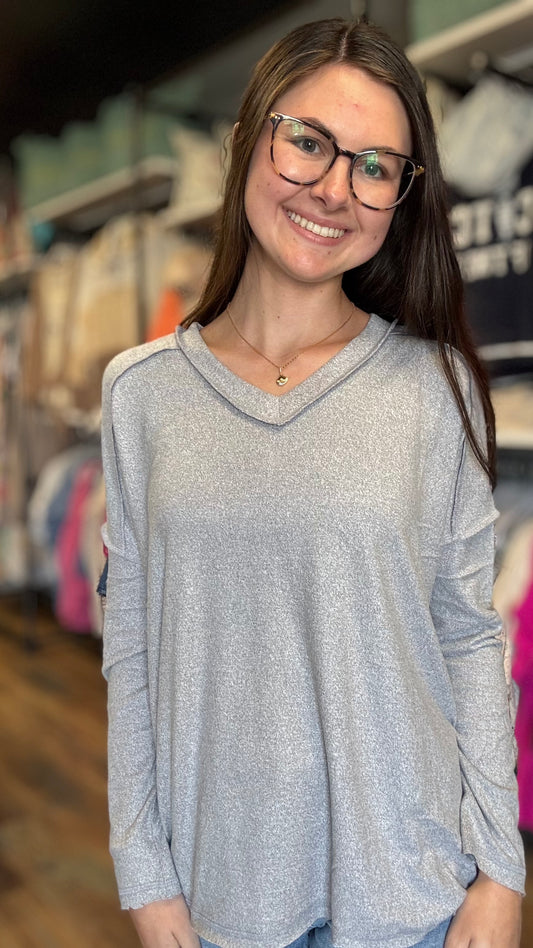 Heathered Grey Softy Hacci Long Sleeve