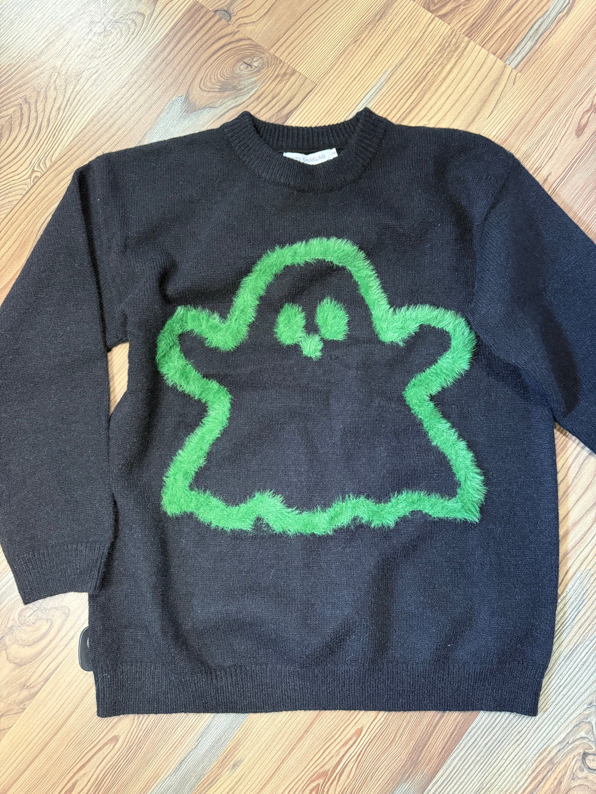 Black And Green Fuzzy Ghost Sweater