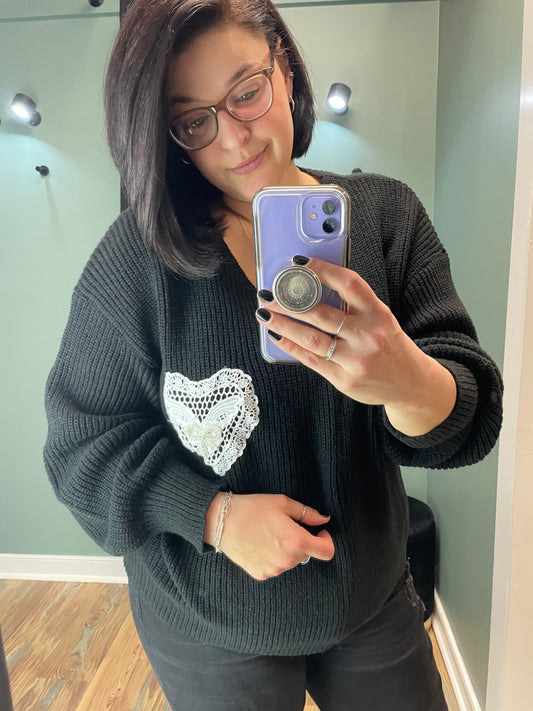 Lace Heart Pocket Sweater