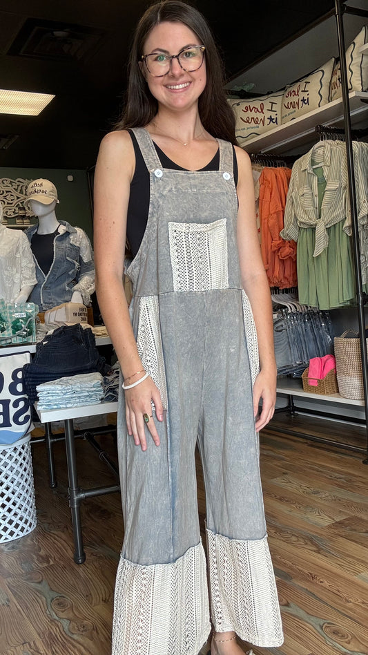 Acid Wash Crochet Romper