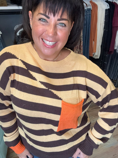 Brown Yellow Stripe Knit
