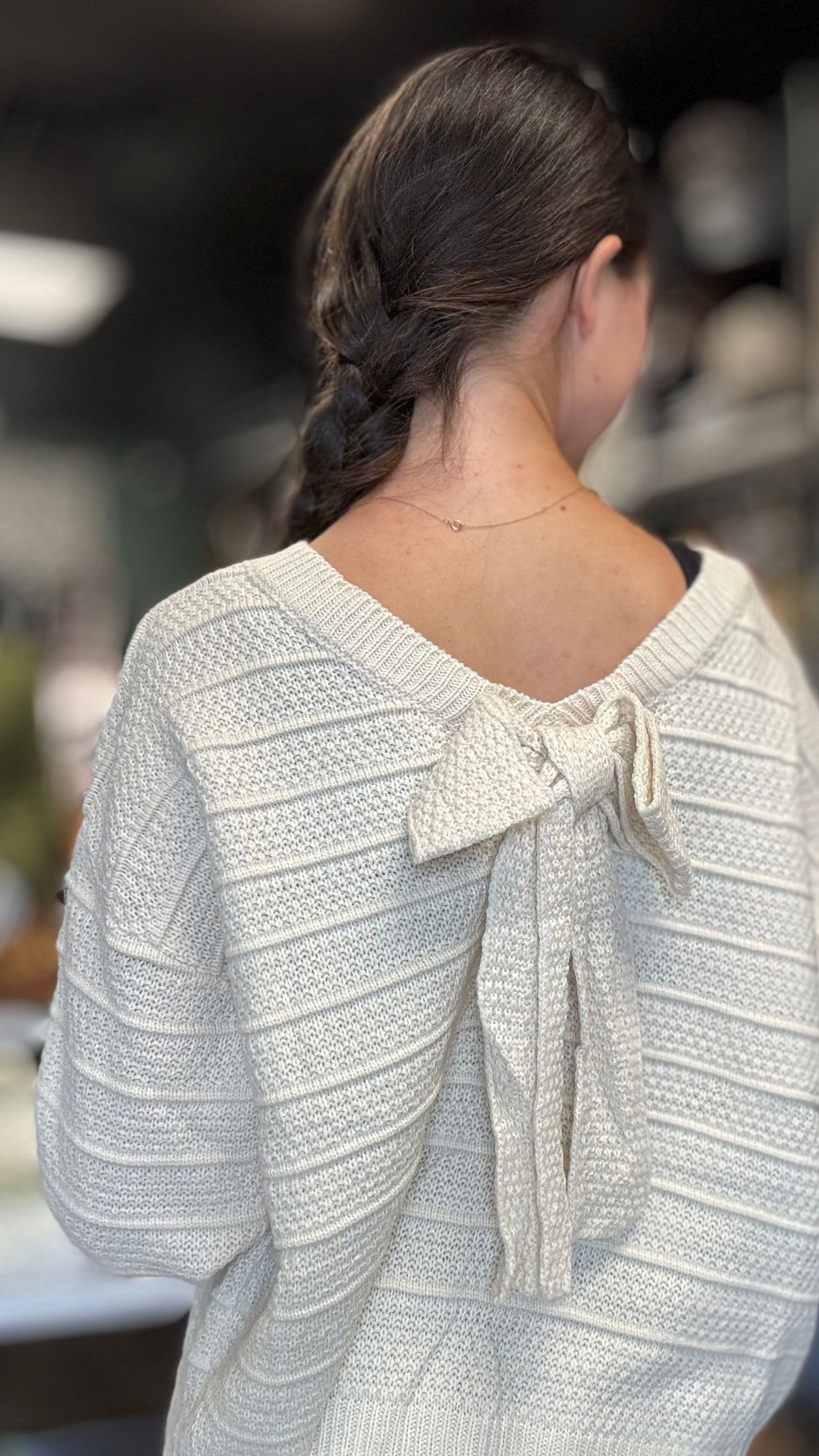 Cream Back Bow Knit