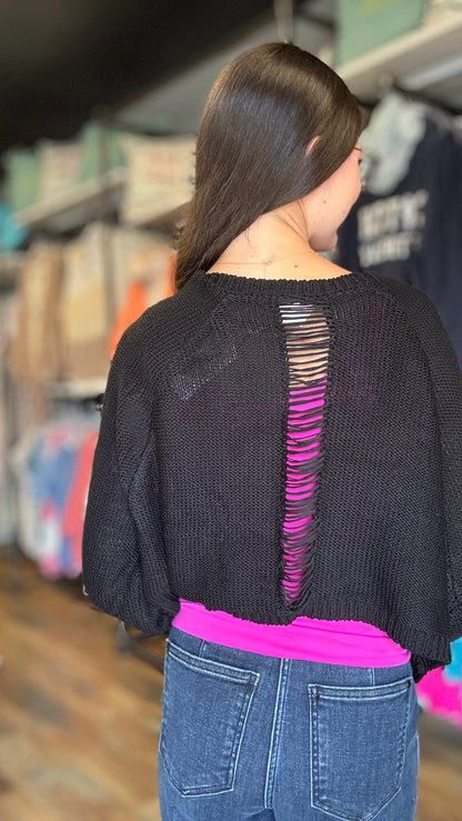 Black Cropped Knit Cardi
