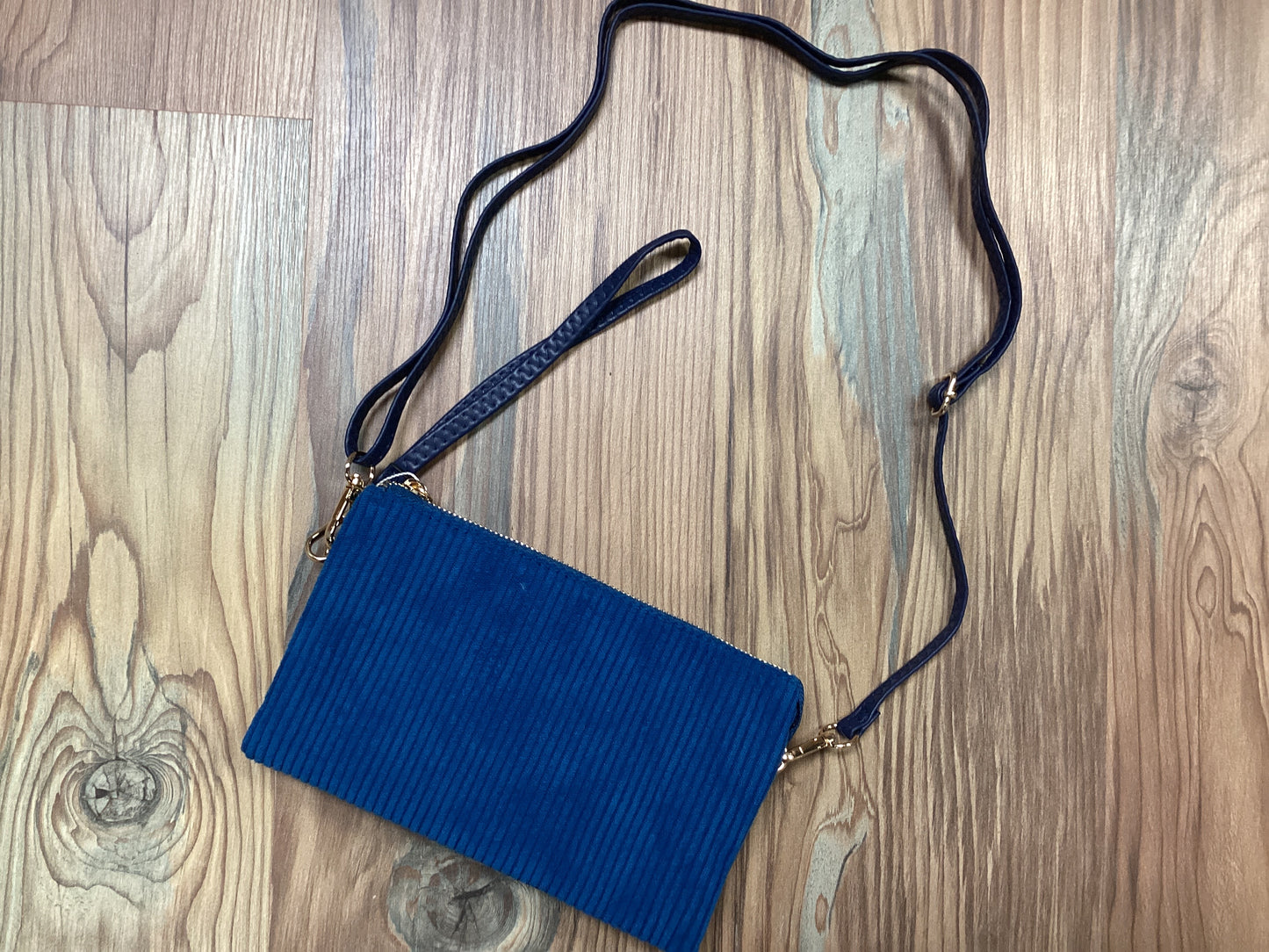 Blue Corduroy Crossbody Wristlet