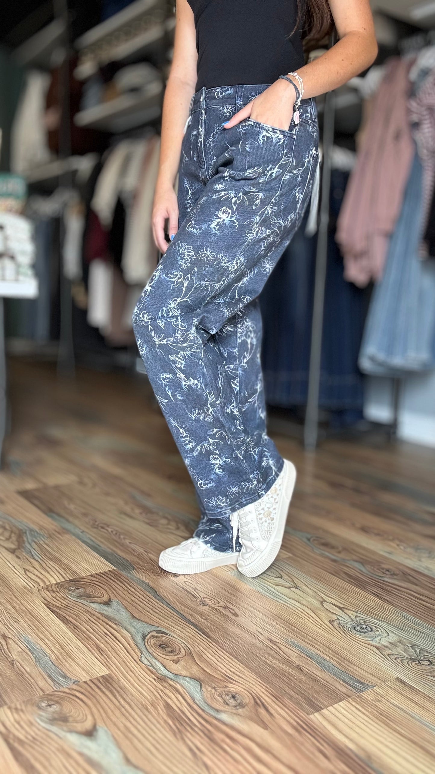 Risen Slouch Floral Jeans