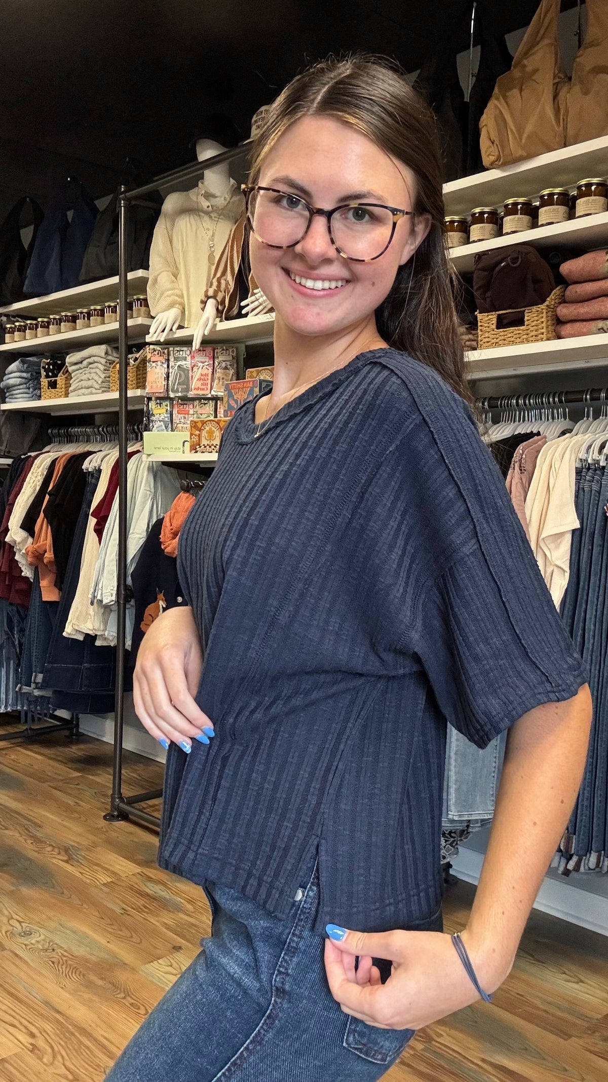 Ribbed Navy Star Top