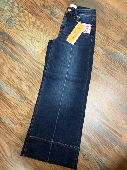 Risen Dark High Waist Pin Tuck Wide Leg Jeans