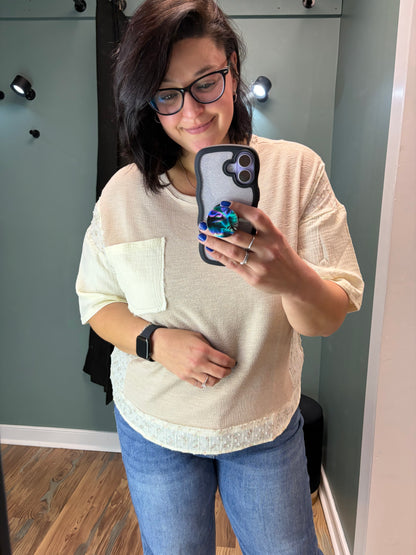 Beige Floral Trim Top