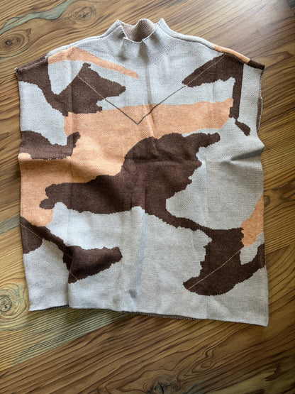 Camo Cap Sleeve High Neck Knit