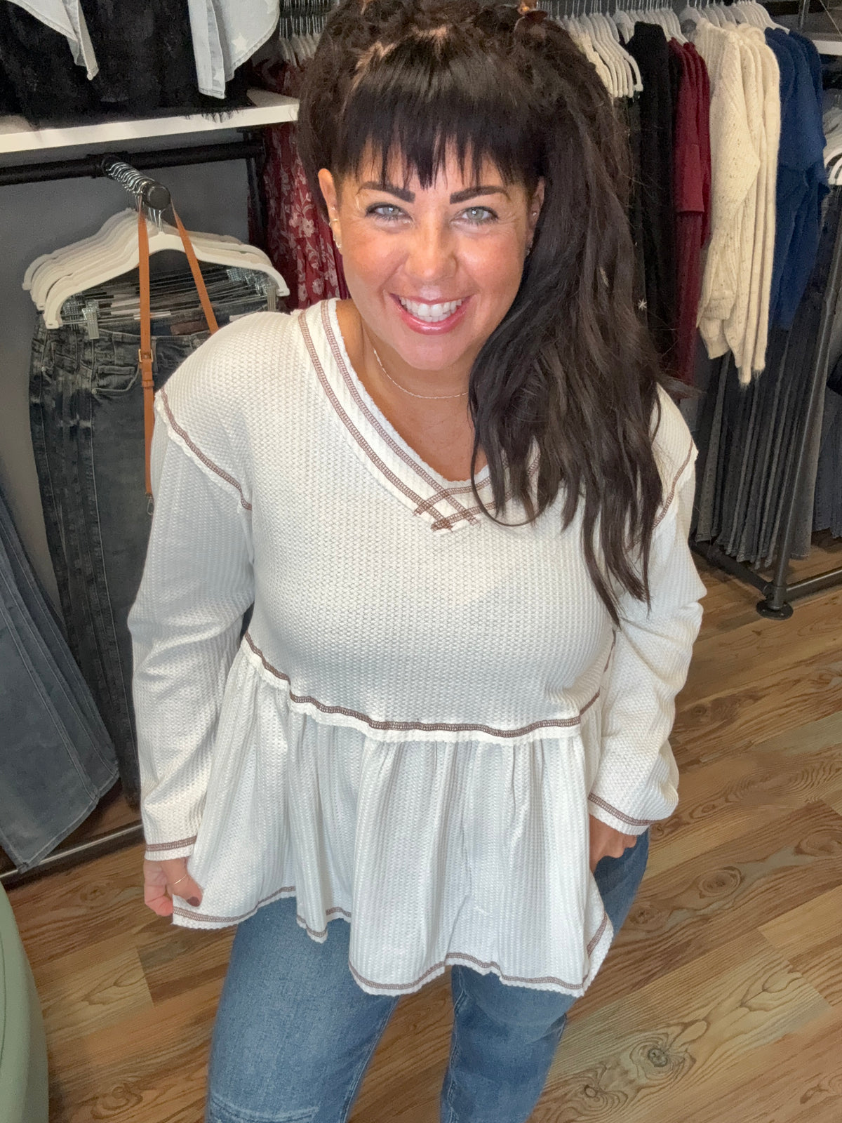 White Babydoll Contrast Trim Top