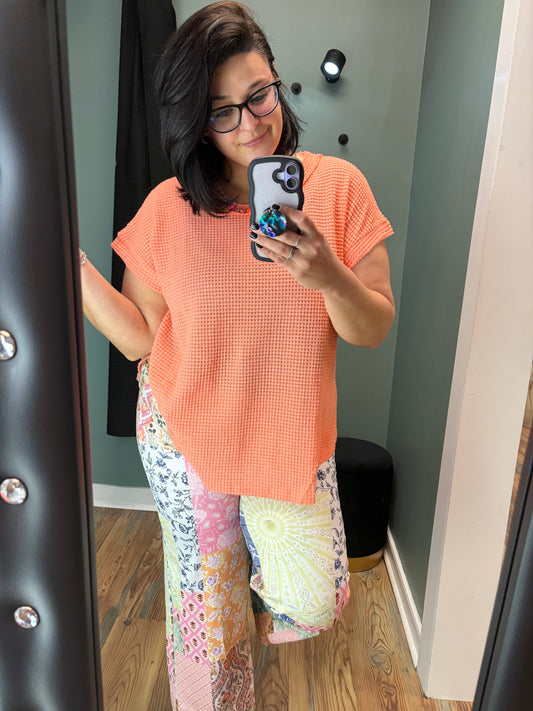 Coral Waffle Knit Top