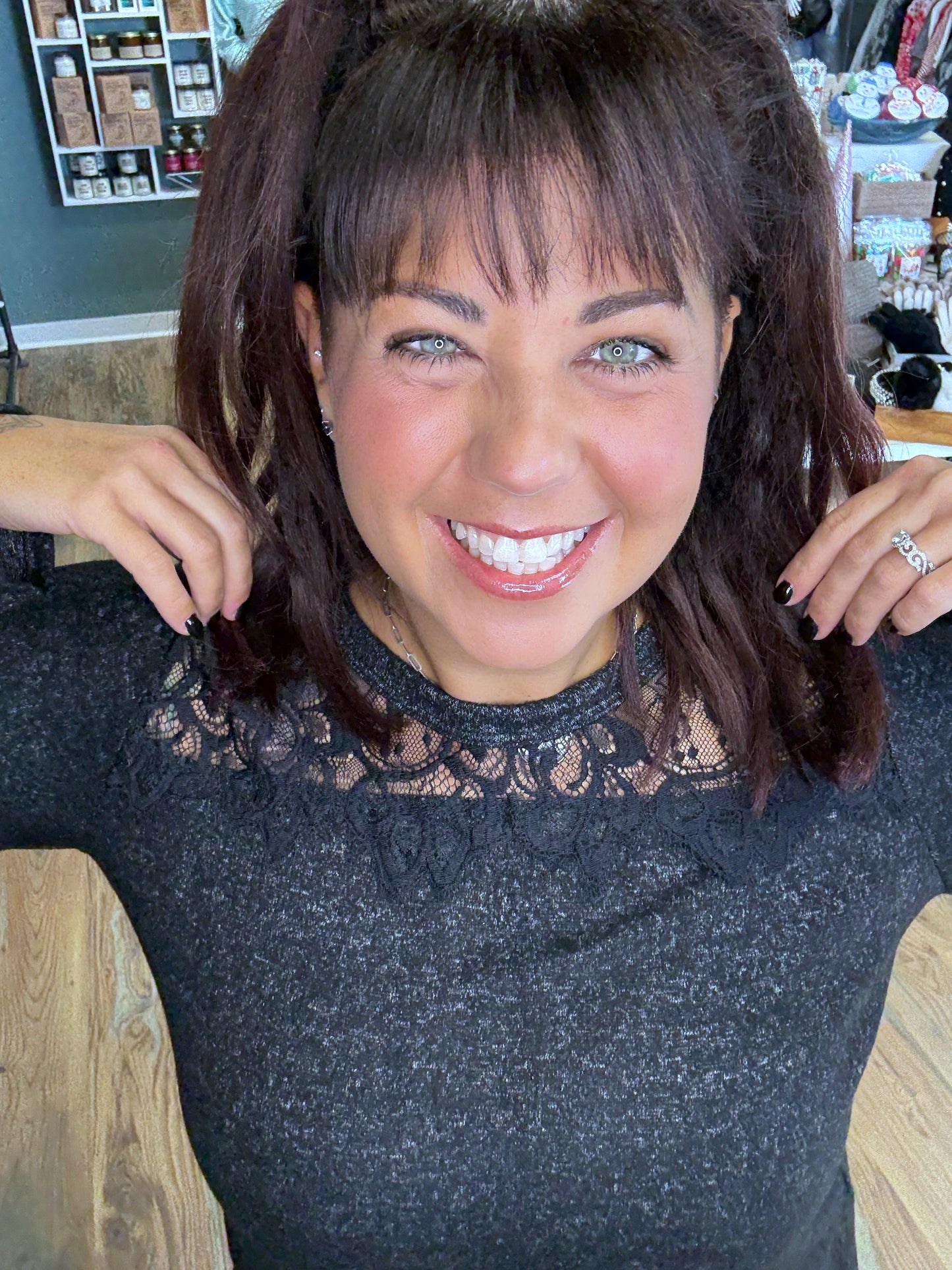 Charcoal Lace Contrast Softy Long Sleeve Tunic