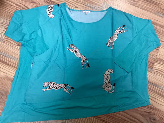 Mint Blue Cheetah Dolman Long Sleeve