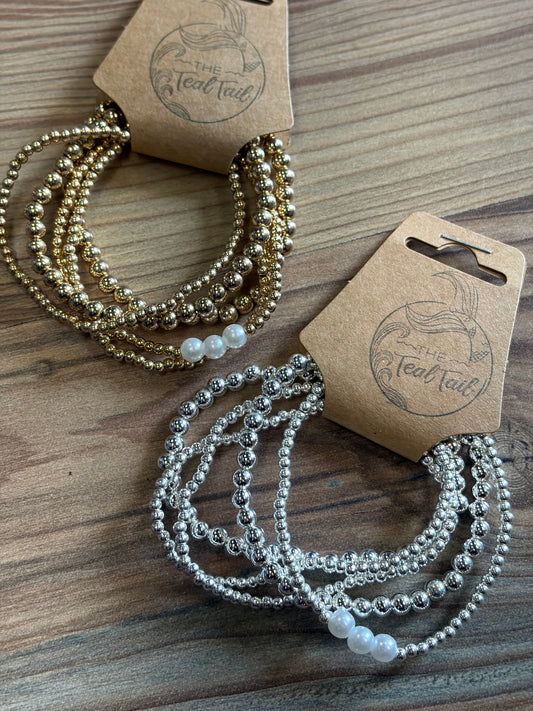 Bead Pearl Accent Bracelet Set