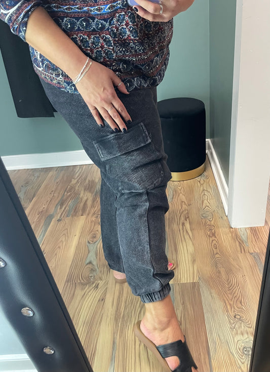 Black Wash Corded Joggers