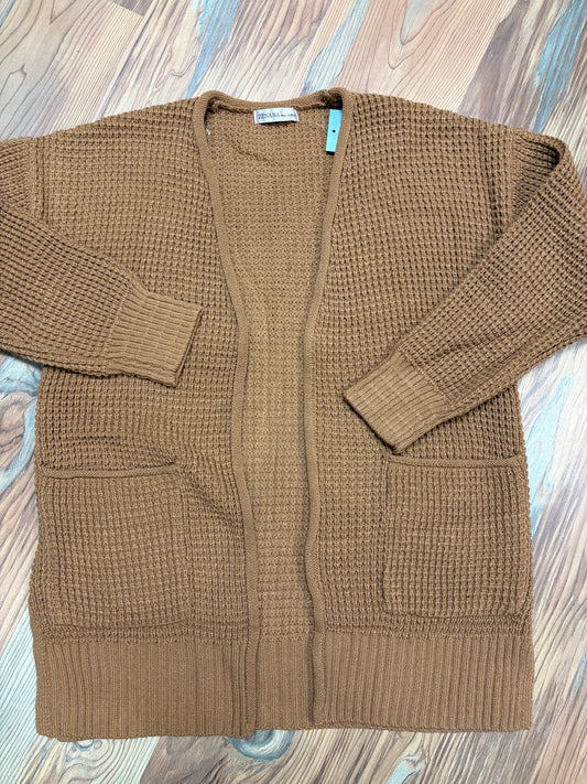 Deep Camel Open Front Waffle Cardi