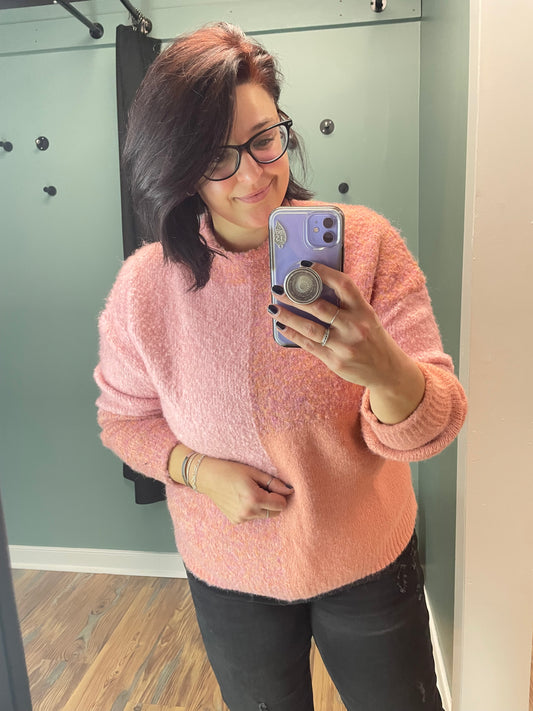 Pink Color Block Sweater