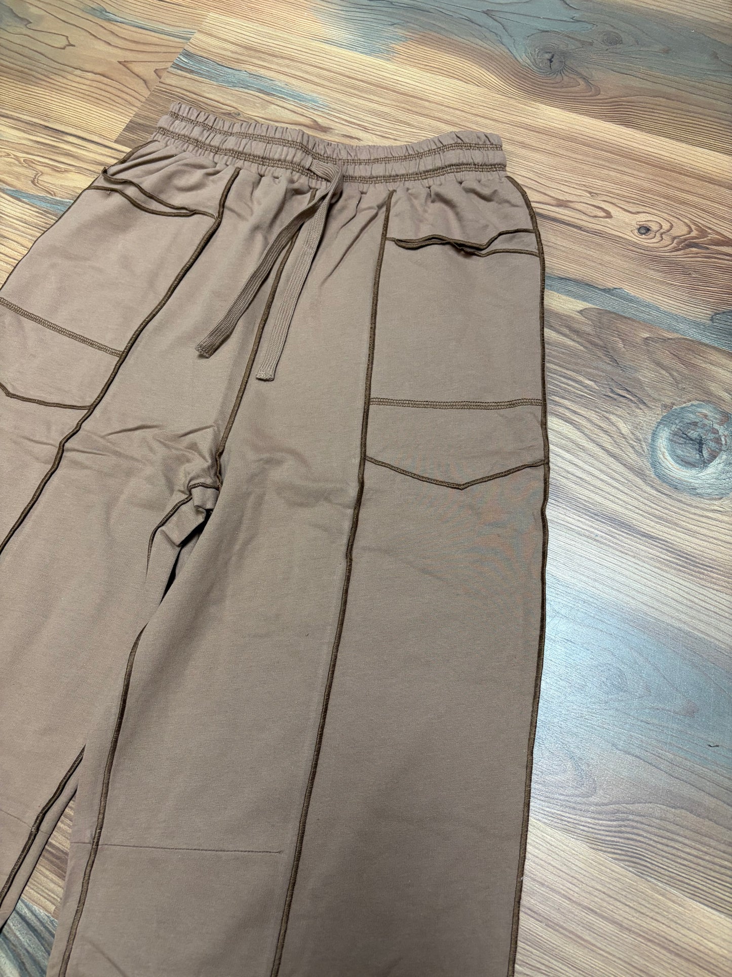 Brown Contrast Seam Pants