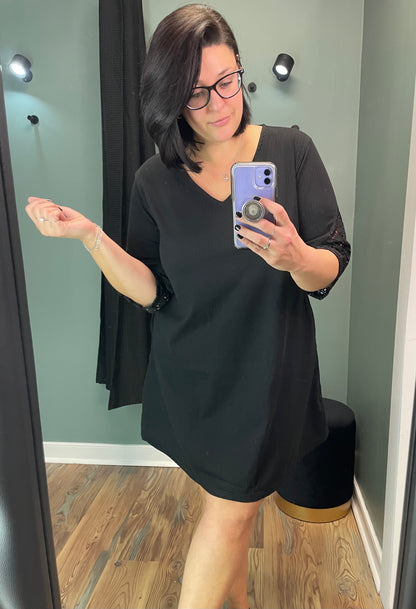 Black Ribbed Lace Dress