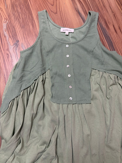 Green Waffle Babydoll Dress