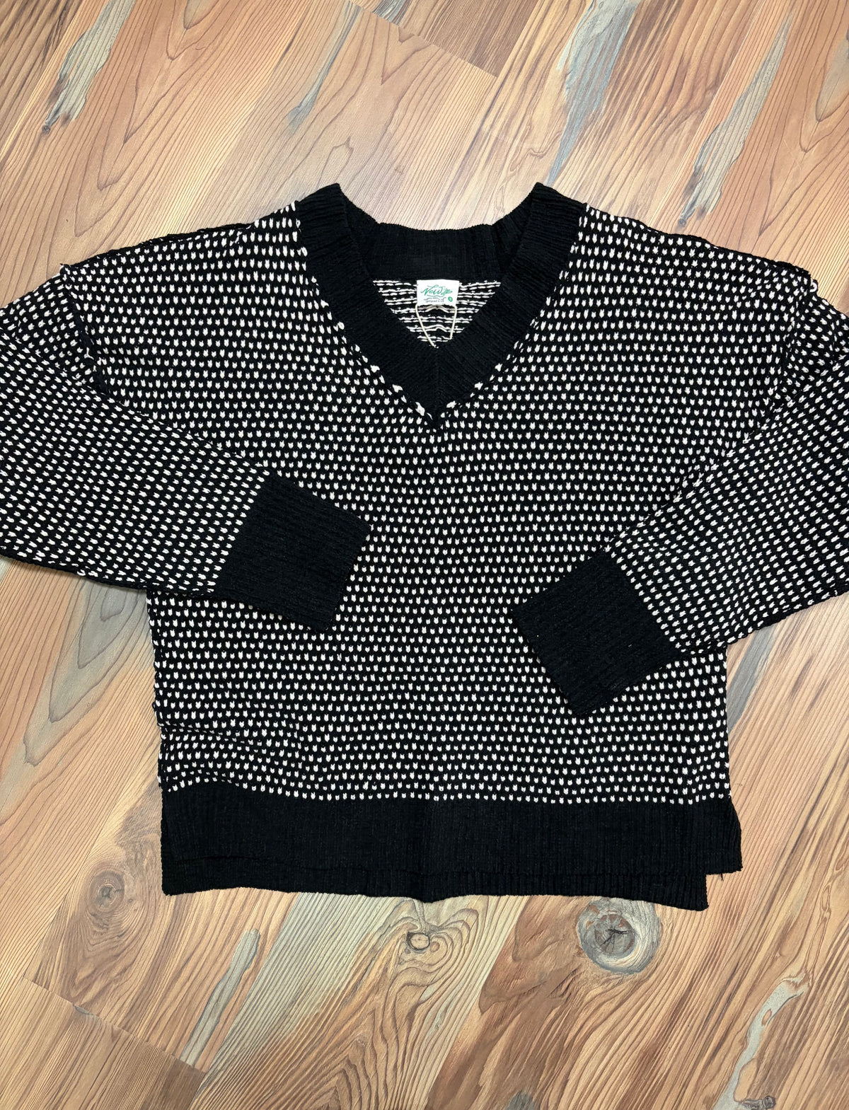 Black White V Neck Sweater