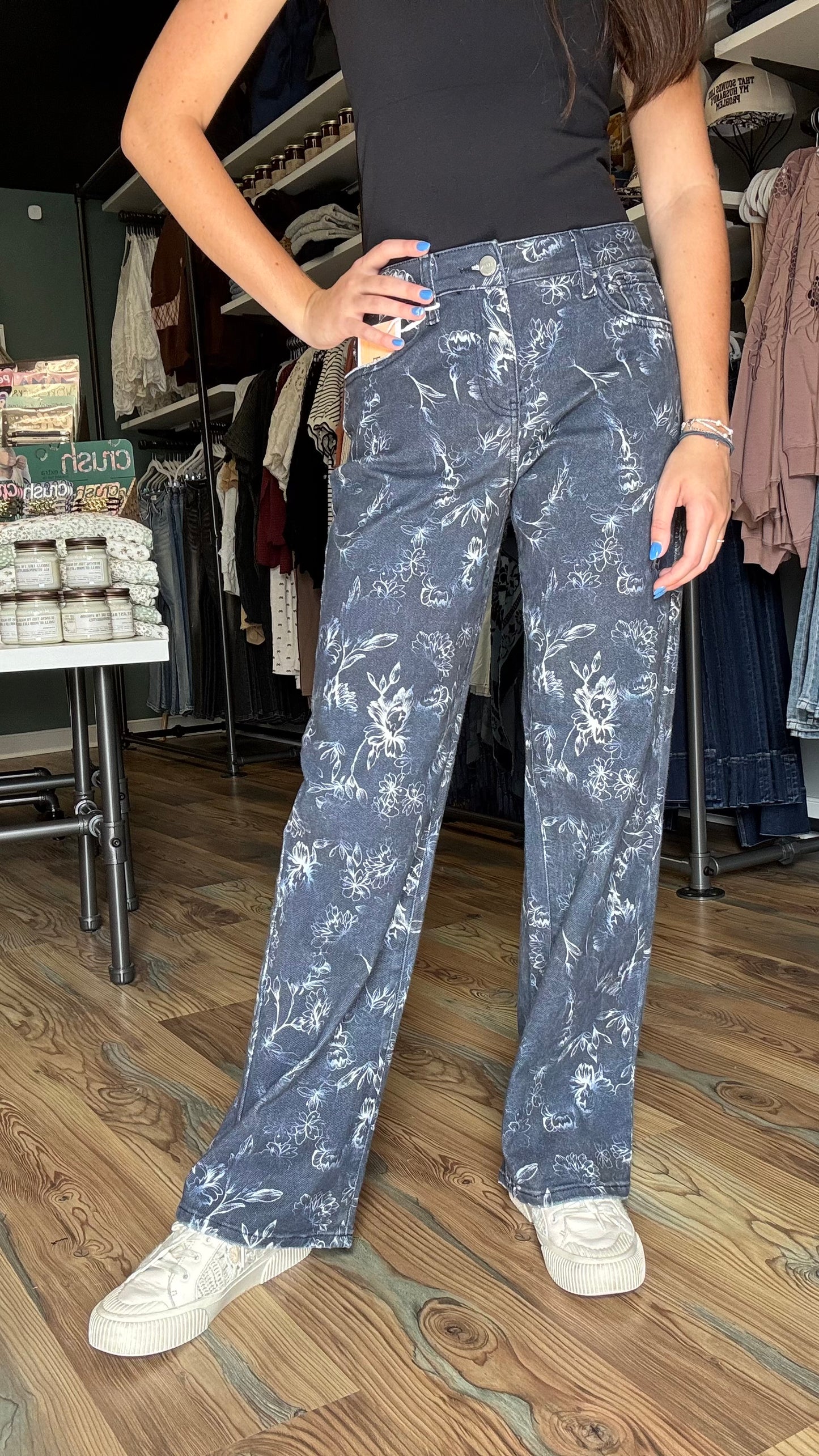 Risen Slouch Floral Jeans