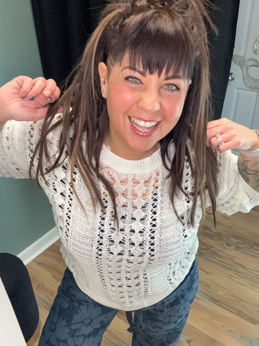 Cream Open Knit 3/4 Sleeve