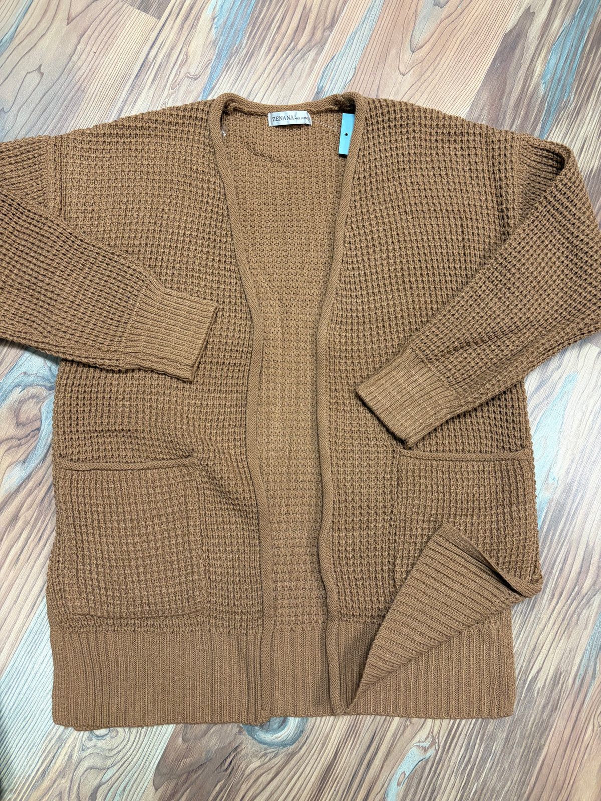 Deep Camel Open Front Waffle Cardi