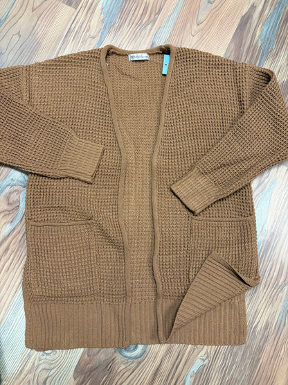 Deep Camel Open Front Waffle Cardi