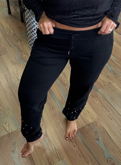 Black Drawstring Pearl Joggers