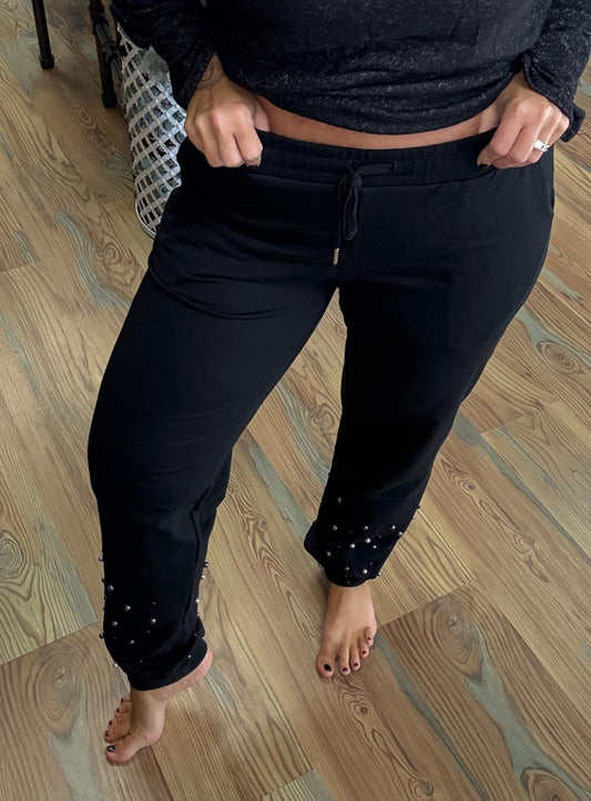Black Drawstring Pearl Joggers