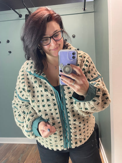 Plaid Teddy Zip Up Jacket