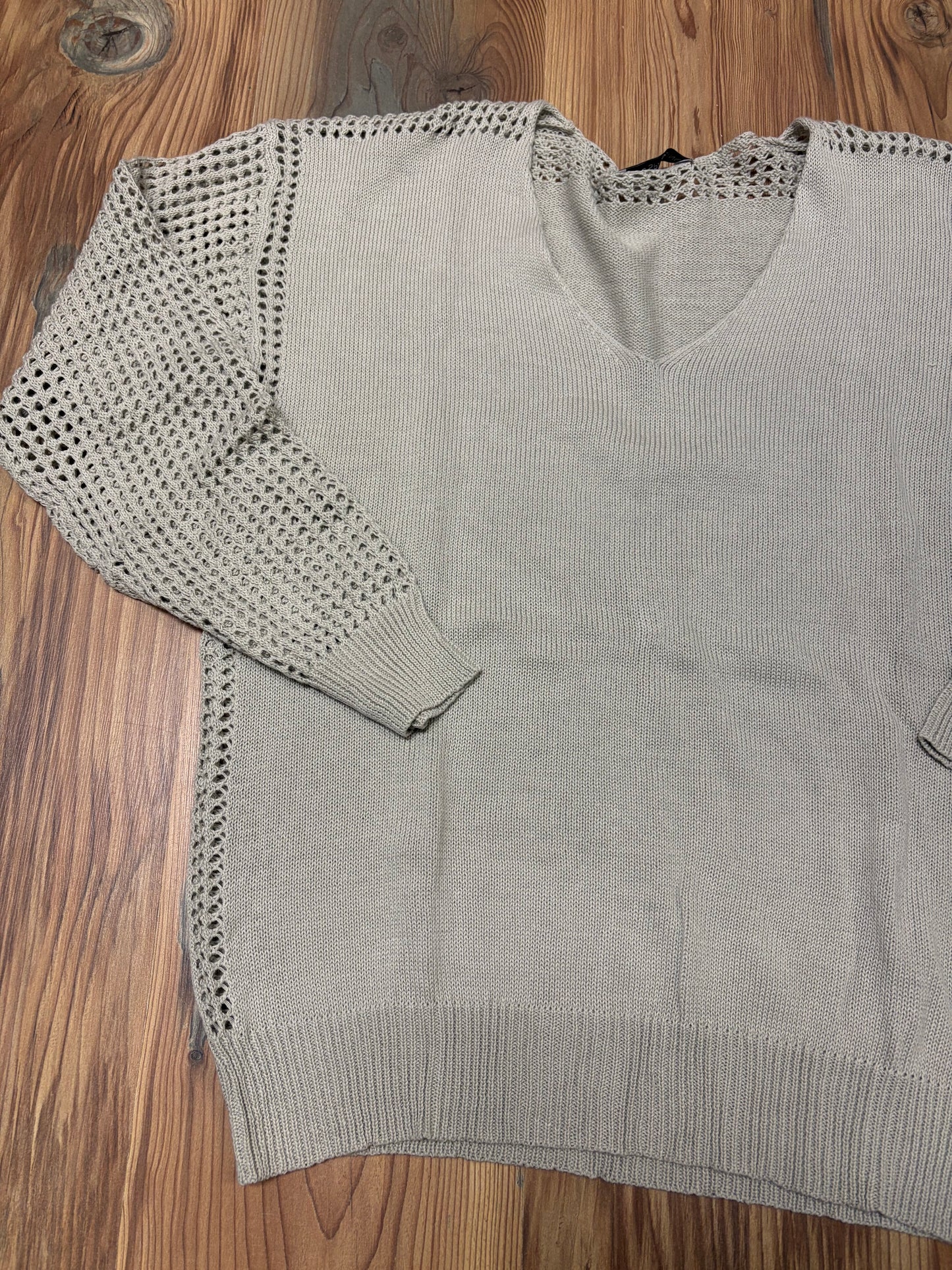 Grey Open Knit Long Sleeve